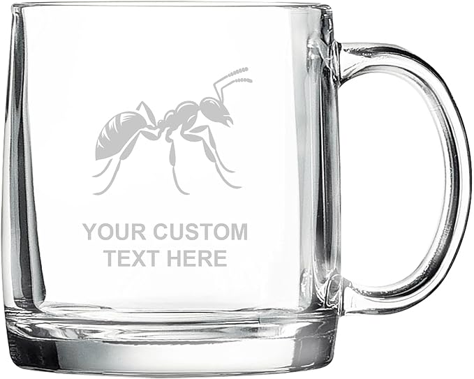 Ant, Personalized 12.5 oz Polar Camel Glass Coffee Desk Mug – Custom Laser Engraved Clear Cup for Tea, Espresso, Latte, Whiskey - Microwave Safe/Made in USA