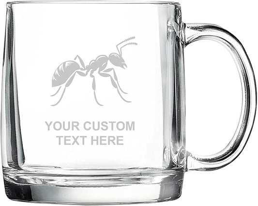 Ant, Personalized 12.5 oz Polar Camel Glass Coffee Desk Mug – Custom Laser Engraved Clear Cup for Tea, Espresso, Latte, Whiskey - Microwave Safe/Made in USA