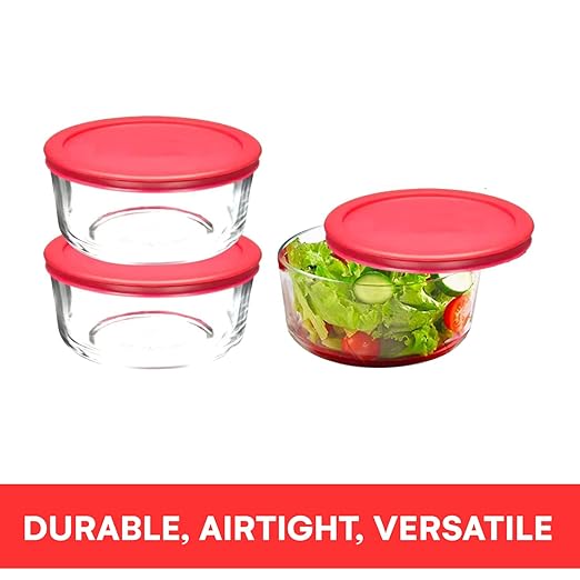Wood Grip - Lids for Pyrex and Anchor Round Glass Containers - Lids for Pyrex Glass Containers - Replacement Lids (Red, 4 Cups, 6 Pack)