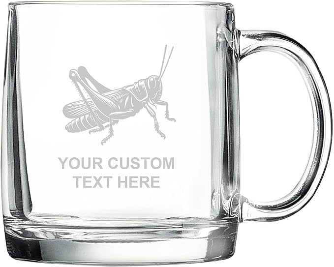 Grasshopper, Personalized 12.5 oz Polar Camel Glass Coffee Desk Mug – Custom Laser Engraved Clear Cup for Tea, Espresso, Latte, Whiskey - Microwave Safe/Made in USA