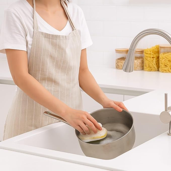 Sponge Cleaning Countertop Brush with Handle, Multifunctional Kitchen and Bathroom Cleaning Brush, Scouring Pad, Non-Scratch Scrubbing Pad,Dishwashing (White)