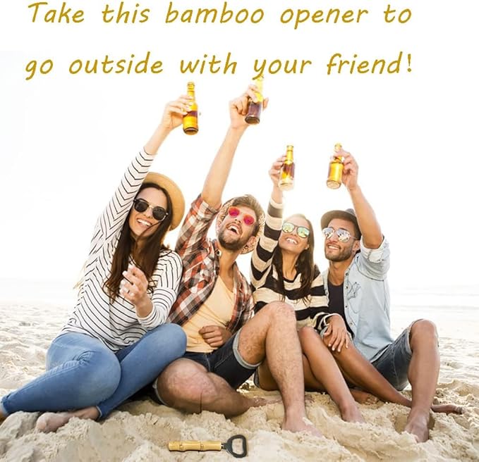 2PCS Bamboo Bottle Openers,Beer Bamboo Bottle Openers,Soft Drinks-Handcraft Handle（yellow）