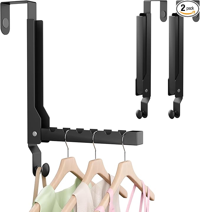 2 Pack Over The Door Hanger Foldable Heavy Duty Over The Door Hooks Hanger,Over The Door Drying Rack for Laundry, Rust-Resistant Over The Door Clothes Hanger, Over Door Hook for Hanging Clothes,Black