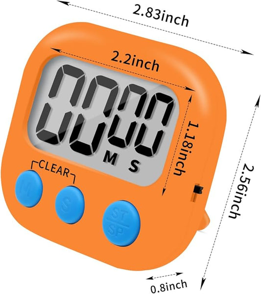6 Pack Small Digital Kitchen Timer Magnetic Back and ON/Off Switch,Minute Second Count Up Countdown (Orange)