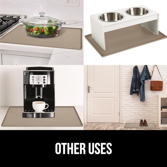 GORILLA GRIP Waterproof Silicone Under Sink Mat with Raised Lip for Kitchen and Bathroom, Cabinet Shelf Liner Stay in Place Mats Dishwasher Safe Drawer Liner, Organizer Tray, 19 x 34 in, Beige