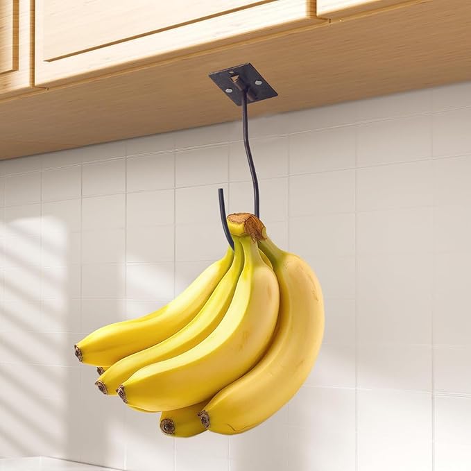 Self-Adhesive Bronze Banana Hooks, Foldable Magnetic Hanger Under Cabinet, Sturdy Metal Holder for Kitchen, Space-Saving Design to Keep Bananas Fresh, 3 Pieces
