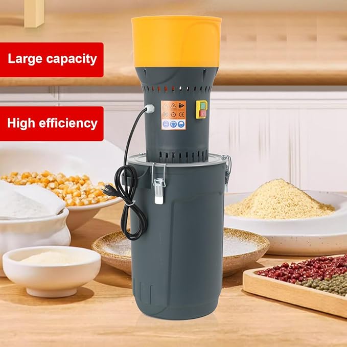 25L Electric Grain Mill, Corn Grinder, Home Farm Wheat Mill, Dry Cereal Grinder With Detachable 6.6 Gal Bucket & Hopper, 5 Sieves + 2 Wrenches