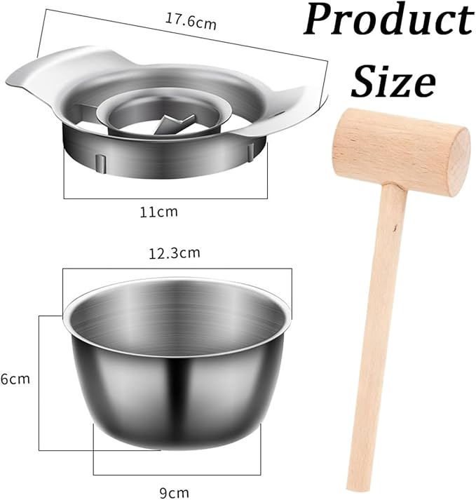 304 Stainless Steel Pomegranate Peeling Tool, Pomegranate Deseeder Tool, Pomegranates Peeler Deseeder, Includes Cutter Bowl and Wooden Hammer for Easy Deseeding, for Home Kitchen (1Set)
