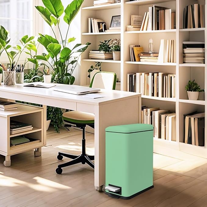 Bathroom Trash Can with Lid, 1.3 Gallon Trash Bin with Liner Bucket, Soft Close lid, Step on Green Trash Can, Stainless Steel Garbage Can for Restroom,Bedroom, Home Office
