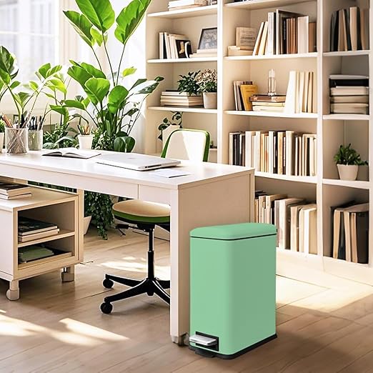 Green Trash Can, 1.3 Gallon Bathroom Trash Can with Lid, Stainless Steel Pedal Trash Bin Removal Inner Bucket, Small Grabage Can for Bathroom,Bedroom,Home Office