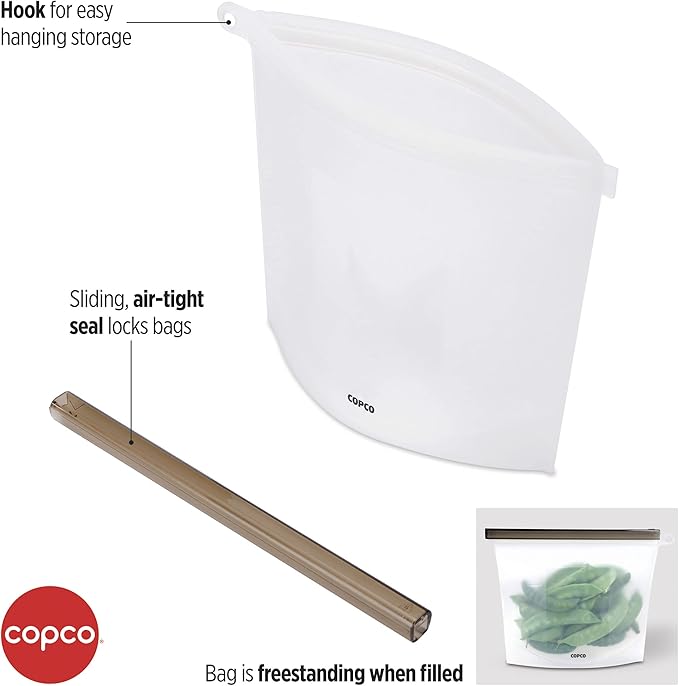 Copco Silicone Food Grade Reusable Storage Bag, Clear (Medium), Reduce Single-Use Plastic, Air-Tight, Leakproof, Dishwasher-Safe, Eco-friendly, 33.8 Ounce, Clear