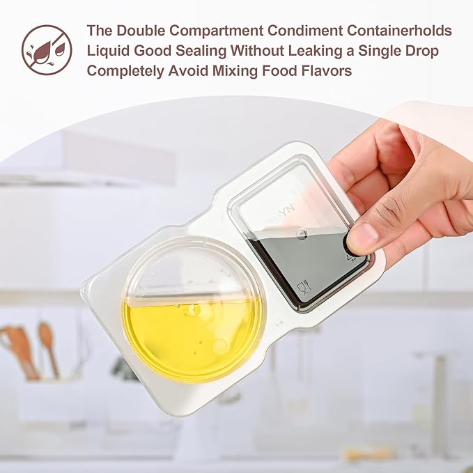 Double Compartment Condiment Containers Food Storage Meal Prepsauce Containers With Lid Reusable Freezer Safe Microwavable for Food Take-Out And Delivery(10pc)