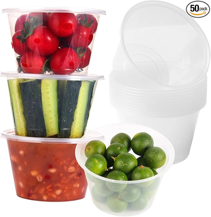 50Sets 16oz Deli Containers with Lids,1 Pint Plastic Food Soup Containers, Disposable To Go Bowls with Lids for Kitchen Campling Prep,Service,Storage Snack,Fruit,Meal,Freezer Microwave Safe