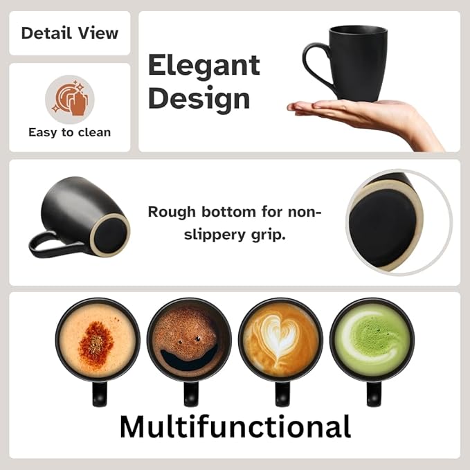 Servo Best Black Coffee Mug Set of 6 with 12 oz Capacity Ceramic Matte Black Mugs, Lead & Toxic Free, Dishwasher & Microwave Safe, Mug Gifts For Home & Office Party, Hot & Cold Coffee