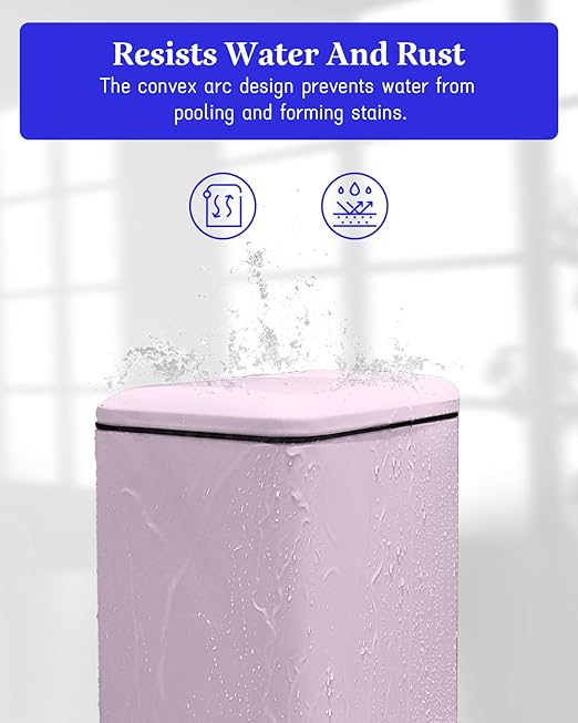 Bathroom Trash Can with Lid, 1.3 Gallon Trash Can with Removable Inner Bucket, Stainless Steel Garbage Can, Soft Close, Slim Pedal Trash Bin for Small Place, 5 Liters, Pink