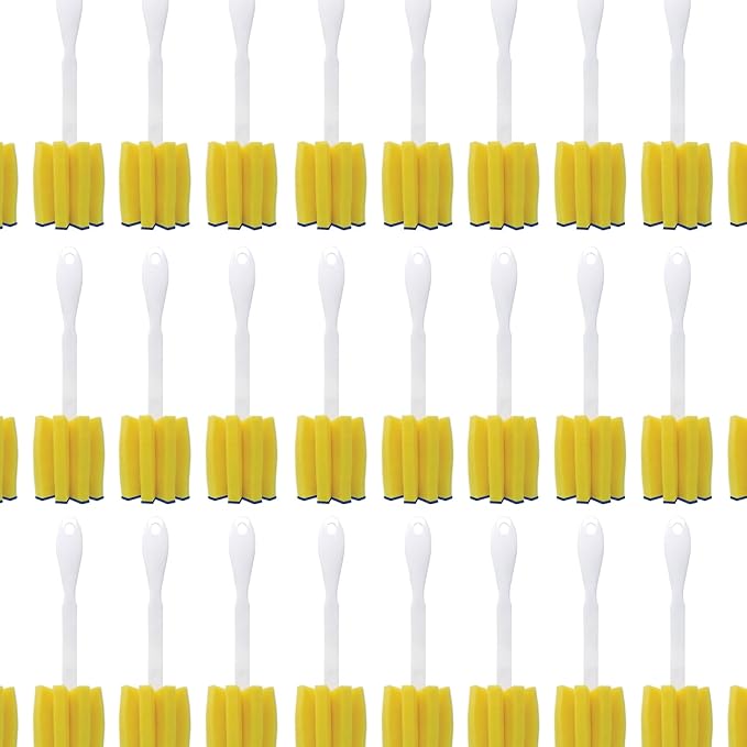 LOLA Glass & Jar Foam Sponge Brush, 72 Pack, Star Shaped w/Non-Scratch Blue Scrubber Top, Perfect for Glasses, Mugs, Bottles, Dishwasher Safe
