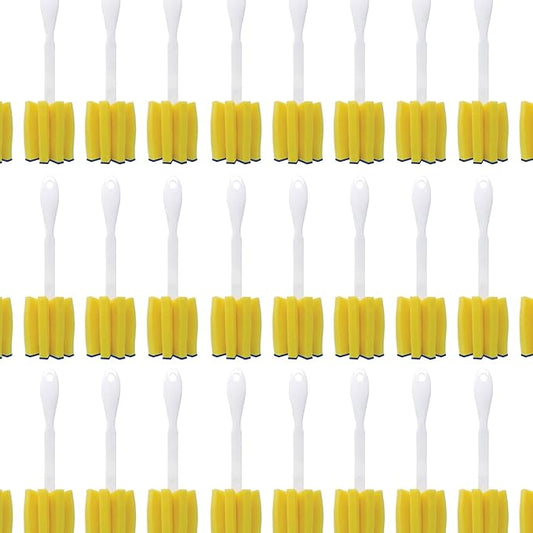 LOLA Glass & Jar Foam Sponge Brush, 72 Pack, Star Shaped w/Non-Scratch Blue Scrubber Top, Perfect for Glasses, Mugs, Bottles, Dishwasher Safe