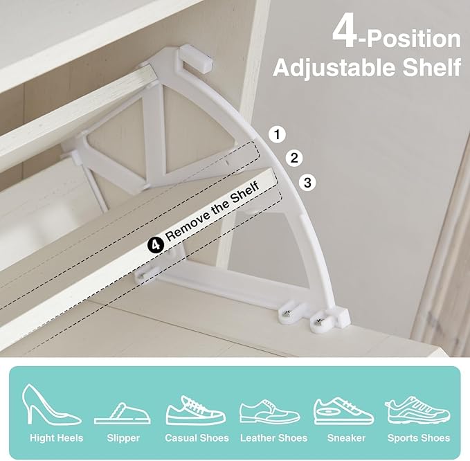 Shoe Storage Cabinet,Farmhouse Shoe Organizer with 2 Flip Drawers & Barn Door Design,Freestanding Hidden Slim Narrow Shoe Rack Cabinet with Open Storage for Entryway, Foyer,Antique White
