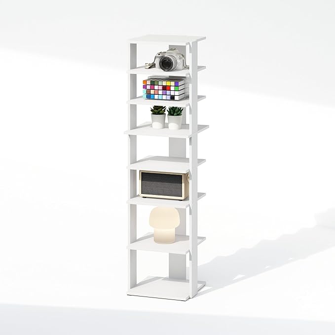 Furinno Turn-N-Tube Corner Shelf, 8-Tier Display Rack, Vertical Corner Storage Rack, Space Saving Organization and Storage, Entryway, Living Room, Closet, White