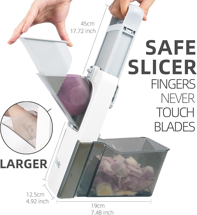 Upgrade Safe Mandoline Slicer for Kitchen, Adjustable Vegetable Food Chopper Potato Fries Cutter, Removable, with Draining basket, Kitchen Chopping Artifact, Gift