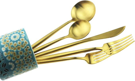 Gugrida 20-Piece 18/10 Stainless Steel Flatware Silverware, Luxury Dinnerware Set Travel Cutlery Tableware Include Knife Fork Spoon Service for 4,Healthy & Eco-Friendly Dishwasher Safe (Gold Matte)