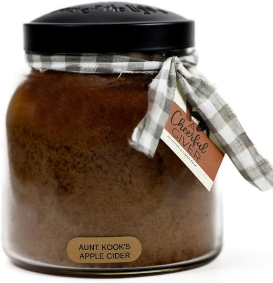 A Cheerful Giver — Aunt Kook's Apple Cider - 34oz Papa Scented Candle Jar with Lid - Keepers of the Light - 155 Hours of Burn Time, Gift for Women, Brown