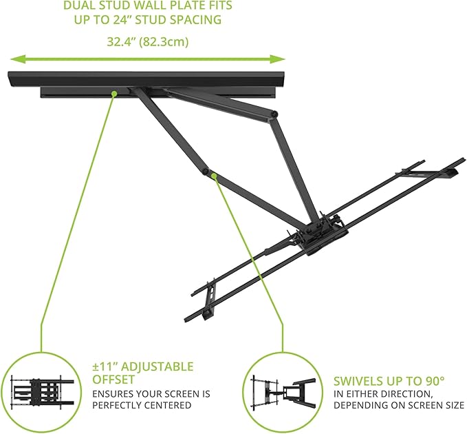 Kanto PMX800 Pro Series Full Motion Articulating TV Wall Mount for 55" - 120" TVs | Adjustable Horizontal Offset | Integrated Cable Management | Toolless Tilt | Extra Large Screen Support