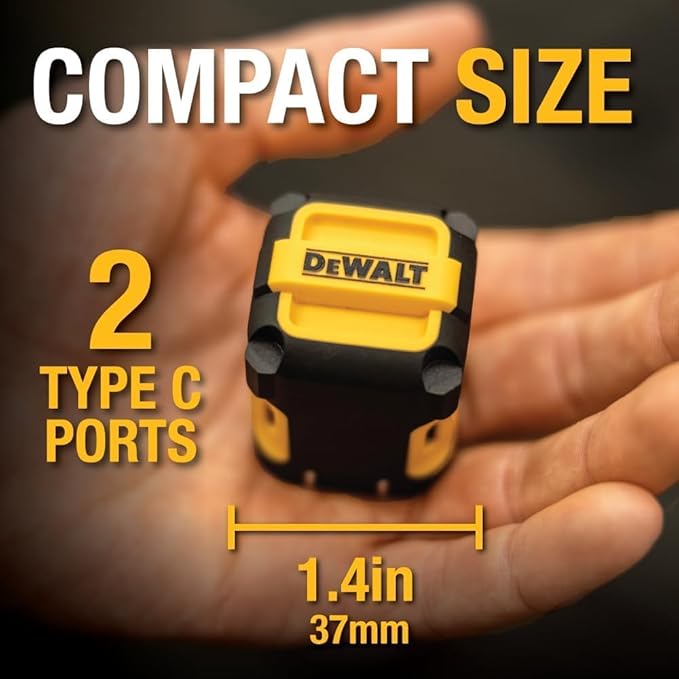 DEWALT Heavy Duty NeverBlock 20W Type C Charger, Dual Port Angled Cube Wall Adapter w/Foldable Plug, Patented Design Fast Charging Block for iPhone 17 16 15 14 13 Pro Max, Samsung Galaxy S24, HTC, LG
