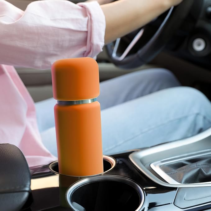 Vejo Portable Travel Blender for Protein Shakes & Powders | 12oz Rechargeable Personal Mixer Bottle | Stainless Steel Interior | Fits Car Cup Holders | Dishwasher Safe | Gym, School, Outdoors | Orange