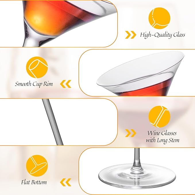 KAMMAK Martini Glasses Set of 2, 4.73 oz Clear Crystal Cocktail Glasses with Stem, Reusable Cocktail Glassware for Wedding Birthday Party, Bar, Margarita, Whiskey, Gin, Tequila, DS1801