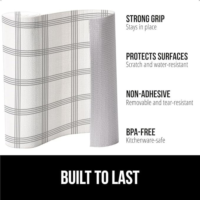 GORILLA GRIP Slip Resistant Drawer and Shelf Liner 2 Pack, Non Adhesive Water Resistant, Easy Trim, Smooth Surface Liners for Kitchen Cabinet Shelves Drawers Pantry, 17.5 IN x 20 FT, Stripe Gray White