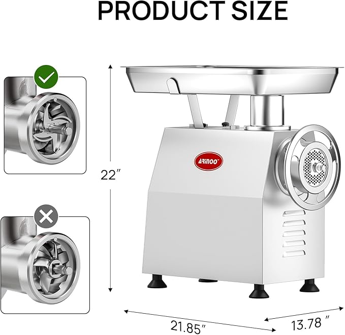Commercial Meat Grinder #32, 2.0HP Heavy Duty Industrial Stainless Steel Meat Mincer, Sausage Stuffer with 2 Blades, 2 Plates & 3 Sausage Tubes, Meat Grinder Machine for Deer Processing,Pet Food