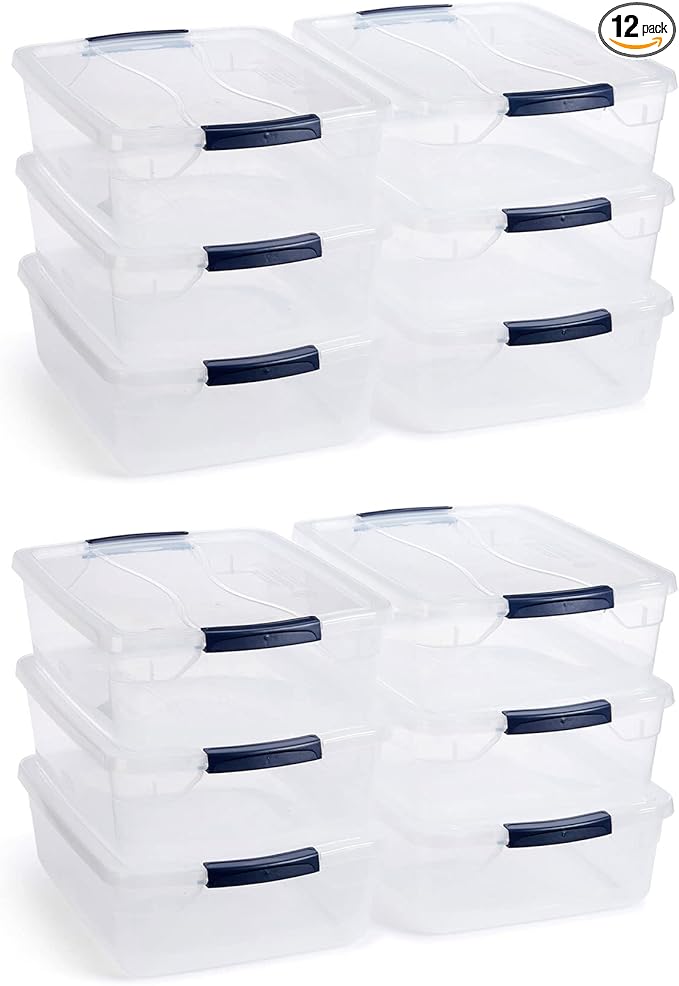 Rubbermaid Latching Plastic Storage Tote, 12 Pack