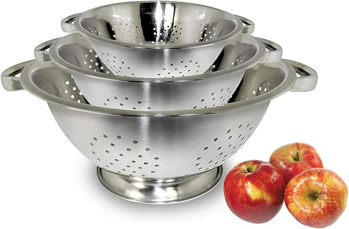 Premium Grade Stainless Steel Colander Basket Strainer Set of 3 - Ideal for Cooking, Baking Preperation
