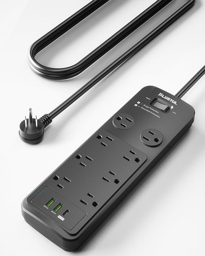 Surge Protector Power Strip 15FT, PLUGTUL Surge Protector with 8 Outlets - Spacious Design for Large Plugs, Flat Plug, 20W USB C Charging for Home, Office, ETL Listed, 2040J