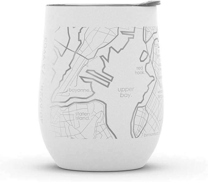 Well Told Engraved Brooklyn New York Map Insulated Wine Tumbler, Etched Stainless Steel Wine Tumbler (12 oz, White) City Map Insulated Tumbler, Custom Insulated Tumbler, Outdoor Drinkware
