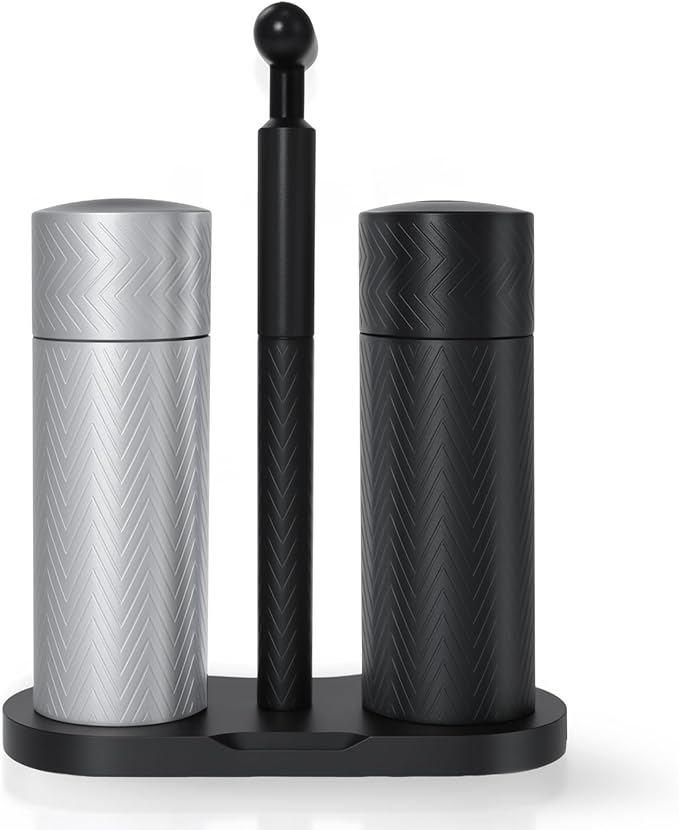 ARKNOAH Tabletop Manual Pepper and Salt Grinder 2-Pack Set, Refillable Adjustable Coarseness, Dual Stainless Steel Blades & Ceramic Cores, Portable Home & Commercial Grinding Settings