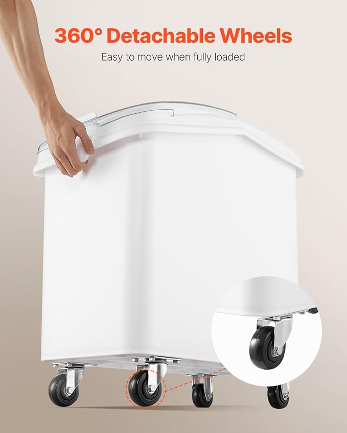 VEVOR 27 Gallon food storage containers 500 Cup Ingredient Bin with Scoop and Sliding Lid Commercial Food Container Ideal for rice storage, dog food container, flour, and sugar containers, White