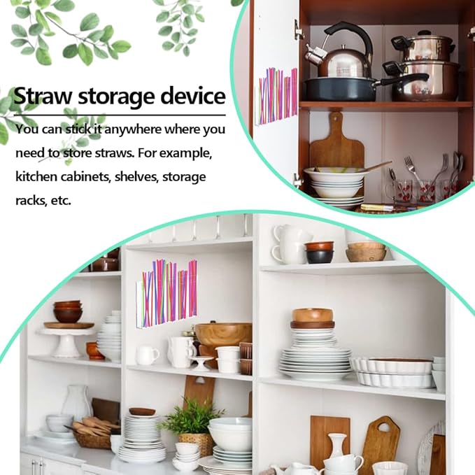 Straw Holder for Cabinet Door, Acrylic Straw Organizer Storage Dispenser, Space Saving Kitchen Accessories Container with Ultra Sticky Adhesive Strips