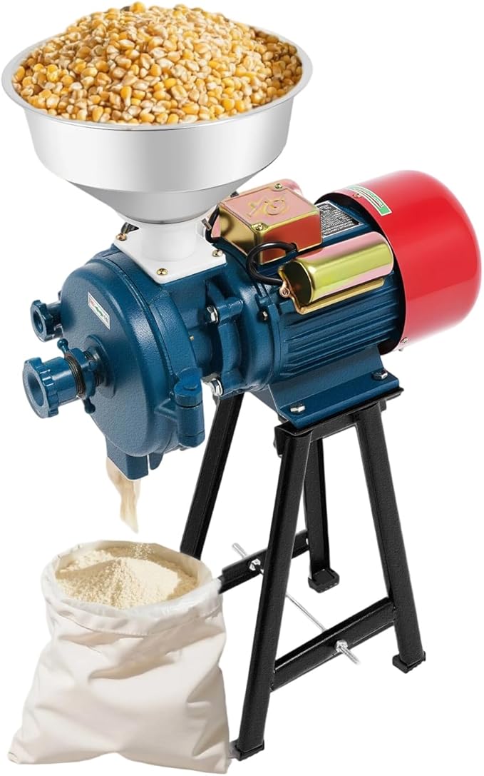 110V Electric Grain Mill, Electric Grain Grinder Stainless Steel Mill 1400R/m Small Electric Grain Grinding Machine Pulverizer Grinder Machine for Kitchen Dry Grains Wheat Spices(Blue/with Stand)