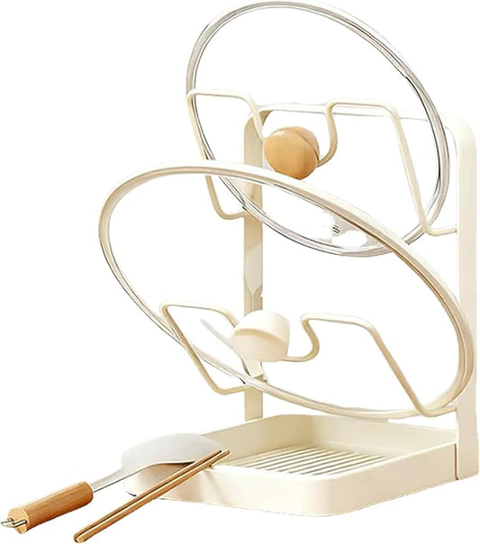 Kitchen Pot Lid Storage Rack - Pot Lid Holder - Pot Lid Rack while cooking - Pot Lid Organizer (Beige, 2-Layer)