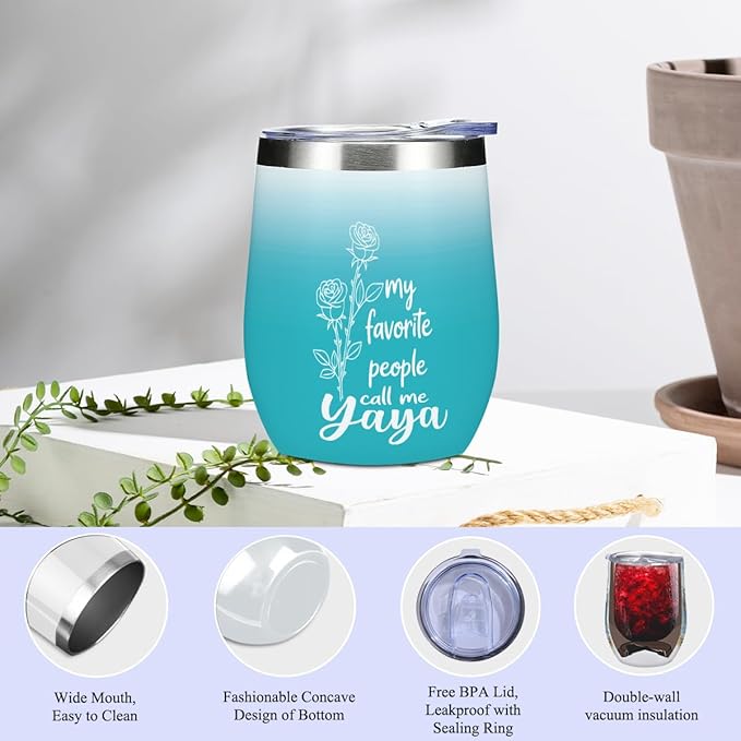Yaya Grandma Gifts,Grandma Birthday Gifts, Funny Christmas Appreciation Thank You Gift for Women Grandmother Nana Mimi Mothers Day Wine Tumbler Makeup Bag Bracelet Scented Candle Set with Gift Box