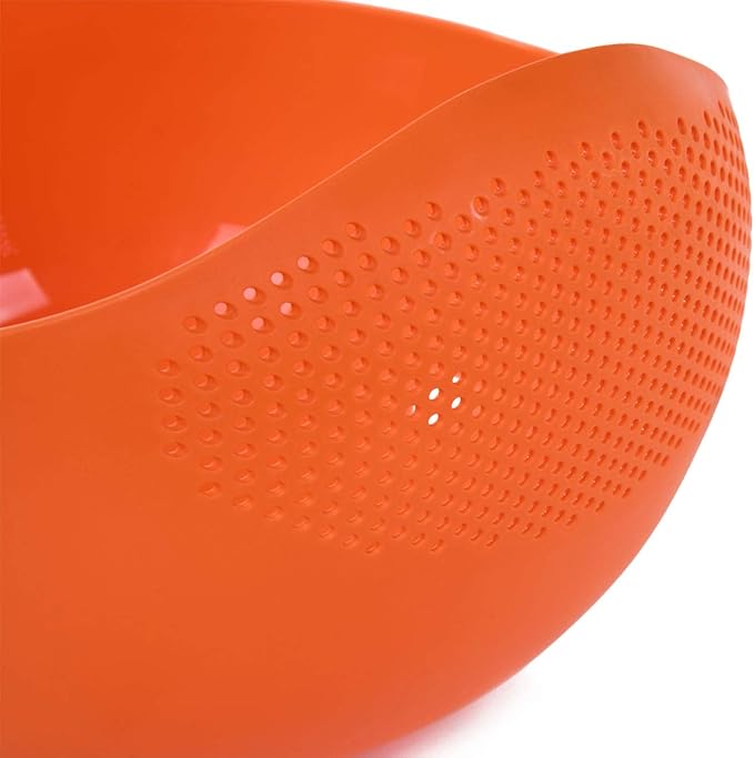 Mintra Home Rice Colander (Orange) - Strainer, Lightweight, for cleaning rice, beans, fruit and vegetables 9.5x13x7