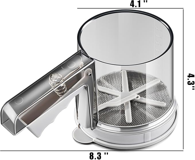 3-Cup Flour Sifter, Sifter for Baking Straight Handle & Press Double-Layer Fine Mesh Filter - Food Grade Stainless Steel Suitable for All Baking Flour Powdered Sugar Almond Powder and Cocoa Powder