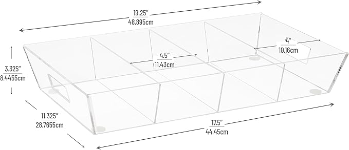 Mind Reader Snack Tray, Countertop Organizer, Snack Tray, Pantry, Breakroom, Kitchen, 19.25" L x 11.3" W x 3.3" H, Clear