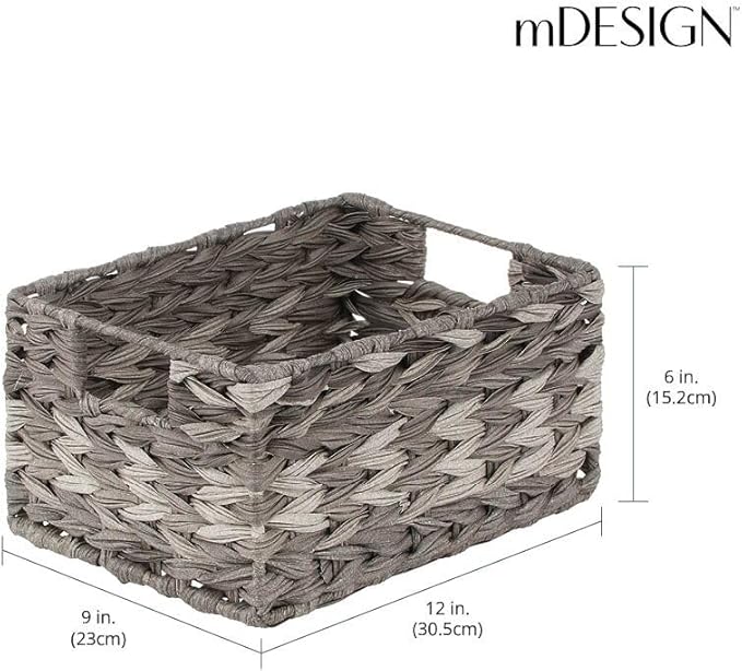 mDesign Woven Farmhouse Kitchen Pantry Food Storage Organizer Basket Bin Box - Container Organization for Cabinets, Cupboards, Shelves, Countertops - Store Potatoes, Onions, Fruit - 3 Pack, Gray Ombre