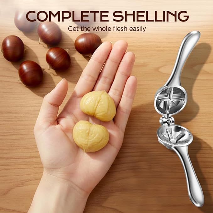 Chestnut Cutter Tool, Aluminum Alloy Chestnut Peeler with Ergonomic Handle, Multifunction Chestnuts Peeler Nutcracker Opener Clip, for Hazelnut Walnut Pistachio Macadamia Kitchen Nut Opener Tool (2)