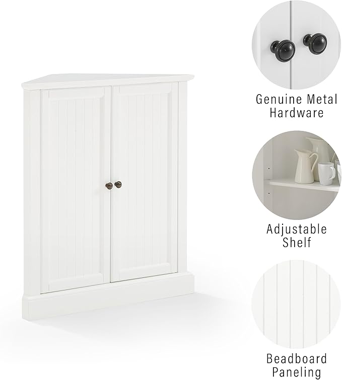 Crosley Furniture Shoreline Stackable Corner Pantry Storage Cabinet with Shelves, Kitchen, Dining, Laundry, White