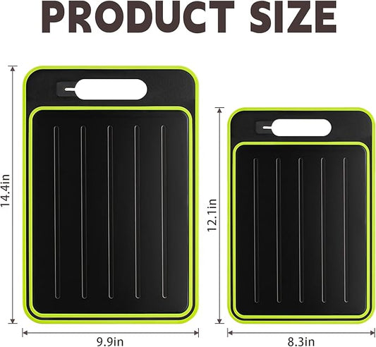 Cutting Board Double Sided,2 Pcs Vegetable Board With Sharpening Stone,Large Size+Small Size,Food Grade Stainless steel and Wheat straw PP Material,Eco-Friendly (black)