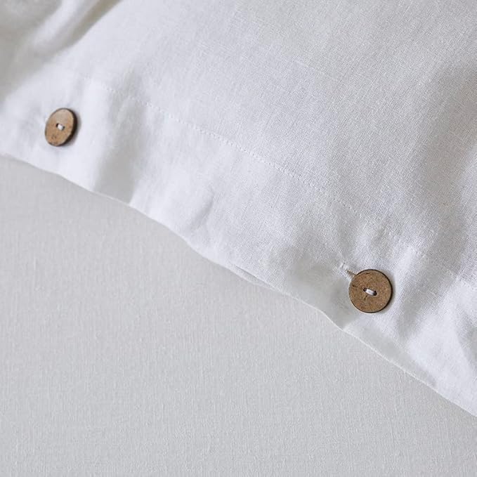 EVERLY 100% Pure Linen Duvet Cover Set Twin Size 68X90Inch 2pcs (1 Duvet Cover,1Pillowcases) Soft and Breathable for All Season with Coconut Button Closure, Suitable for Hot Sleepers-White-Twin